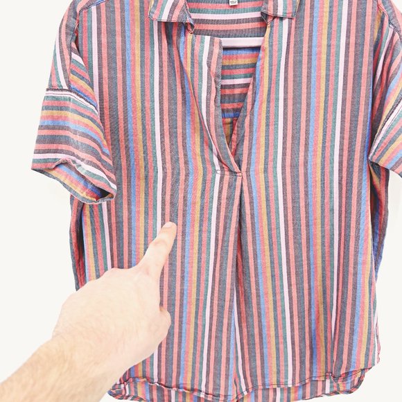 Madewell Courier Button-Back Shirt in Rainbow Stripe - Picture 2 of 8